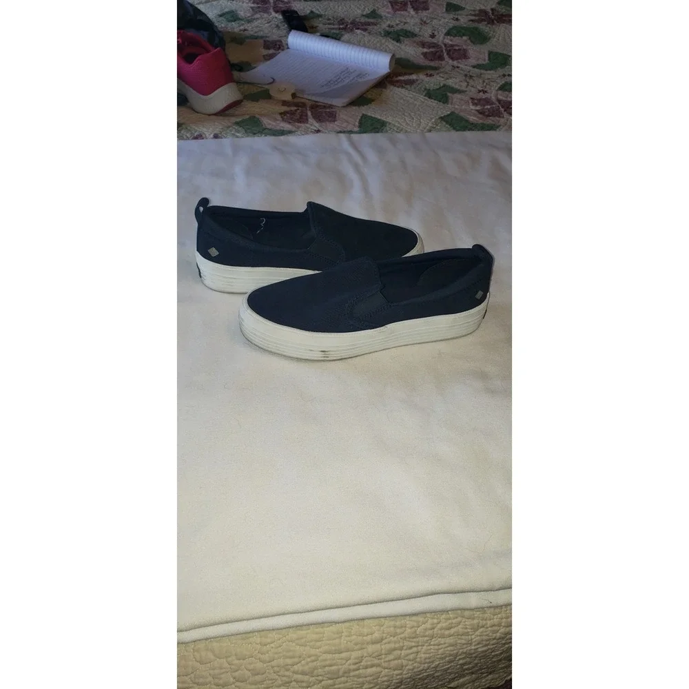 Sperry Crest Vibe Navy Blue Snakeskin Platform Slip On Sneakers STS86856 Size 8